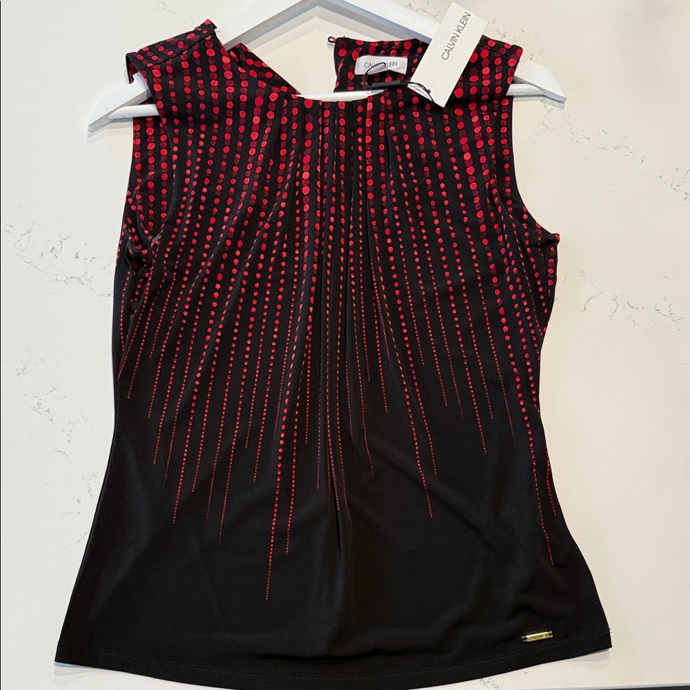 Calvin Klein Black and Red Dotted Sleeveless Blouse